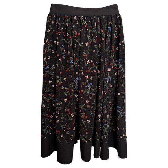 Unique Vintage Black Floral Print Midi Skirt Size M - Picture 2 of 11